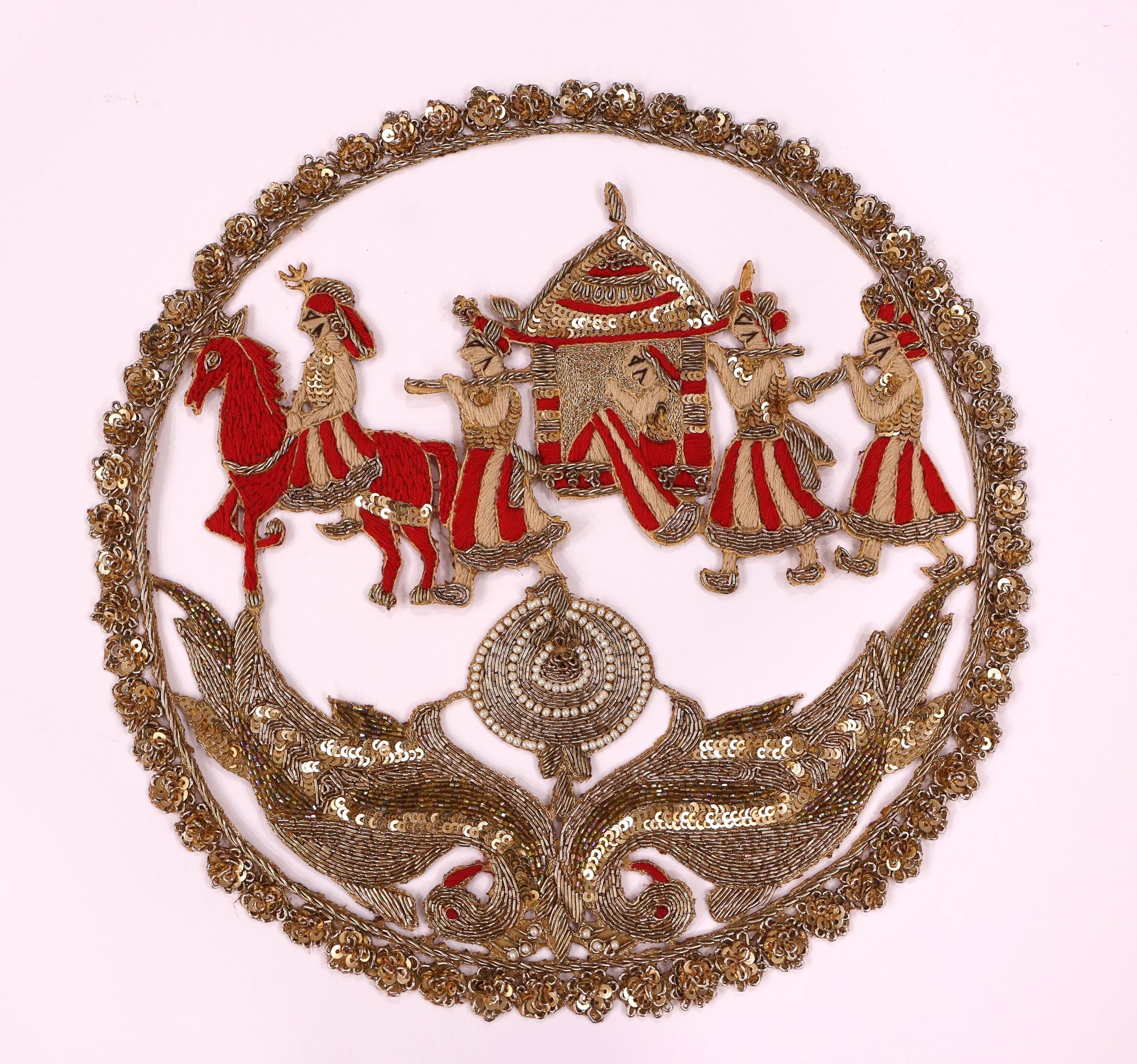 Red & Gold Baraat Applique Patch: Blouse back Patch 28cm Size