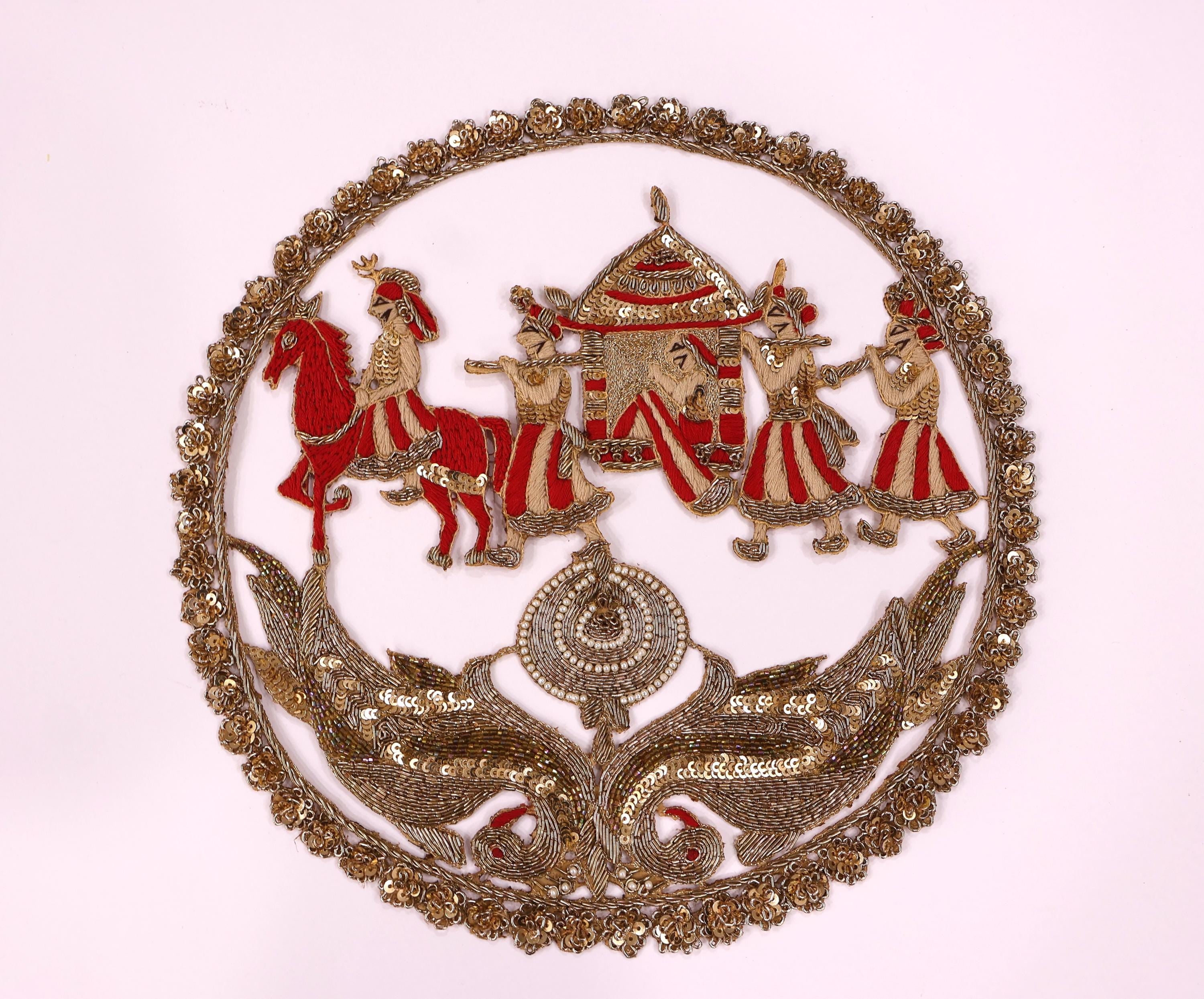 Red & Gold Baraat Applique Patch: Blouse back Patch 28cm Size