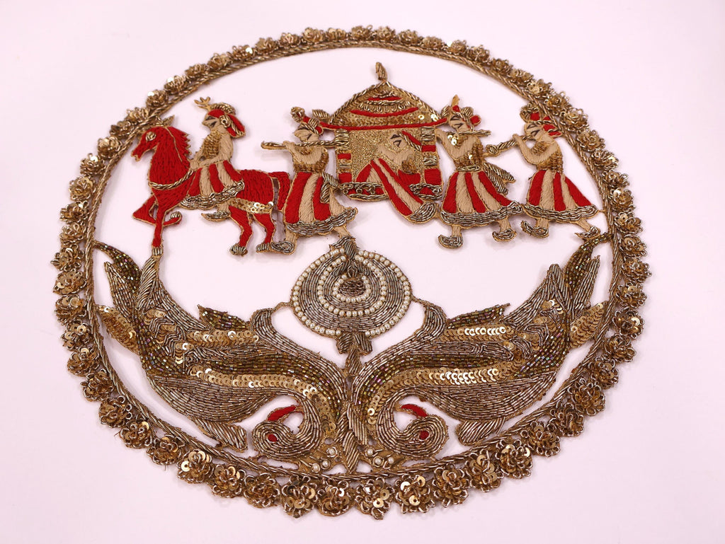 Red & Gold Baraat Applique Patch: Blouse back Patch 28cm Size