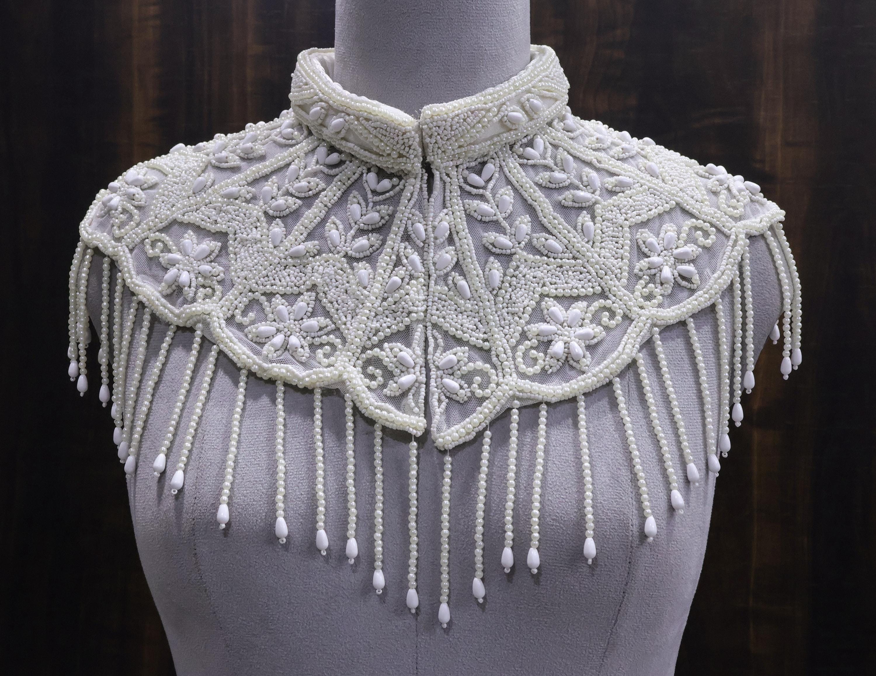 Pearl Embroidered Beaded Mini Cape with Belt: Wedding & Evening Cover-Up Capelet
