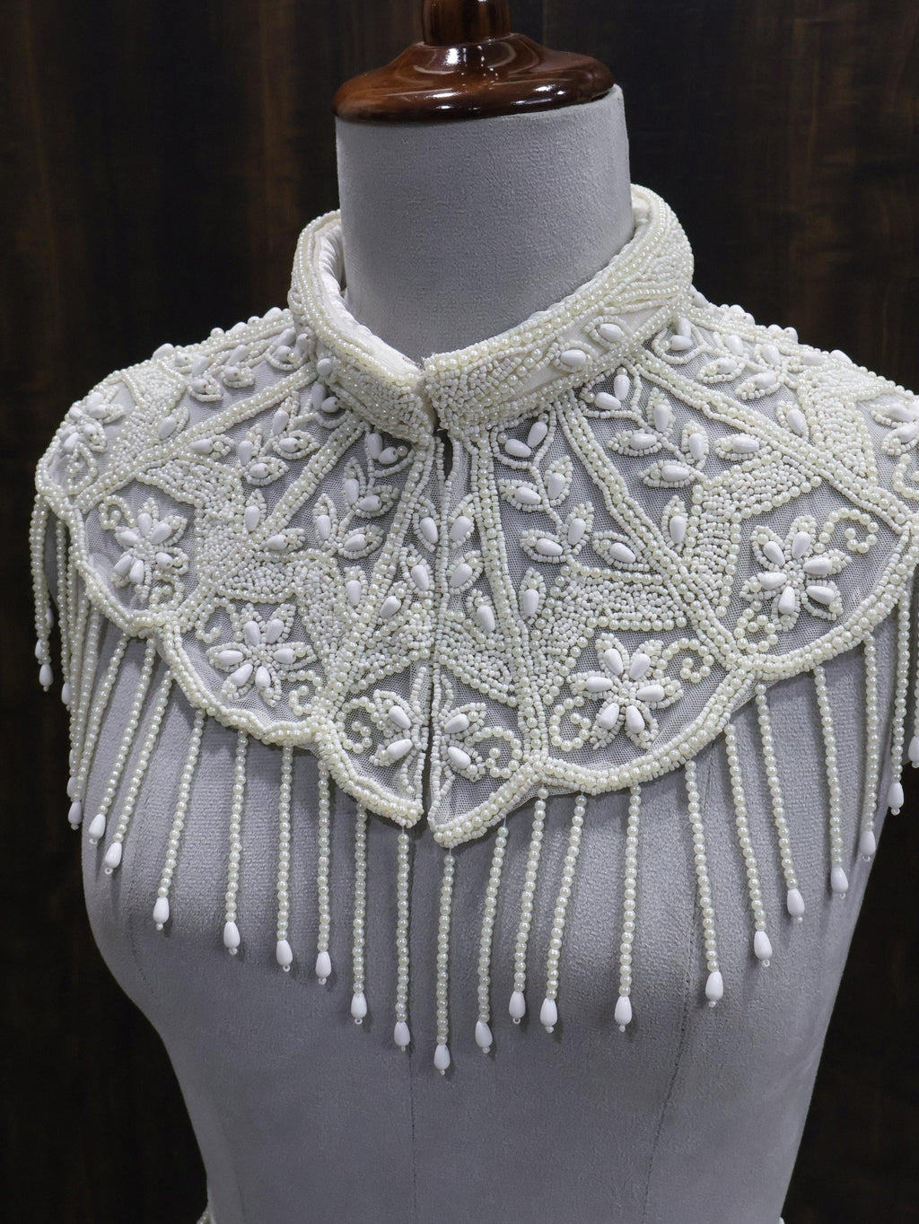 Pearl Embroidered Beaded Mini Cape with Belt: Wedding & Evening Cover-Up Capelet