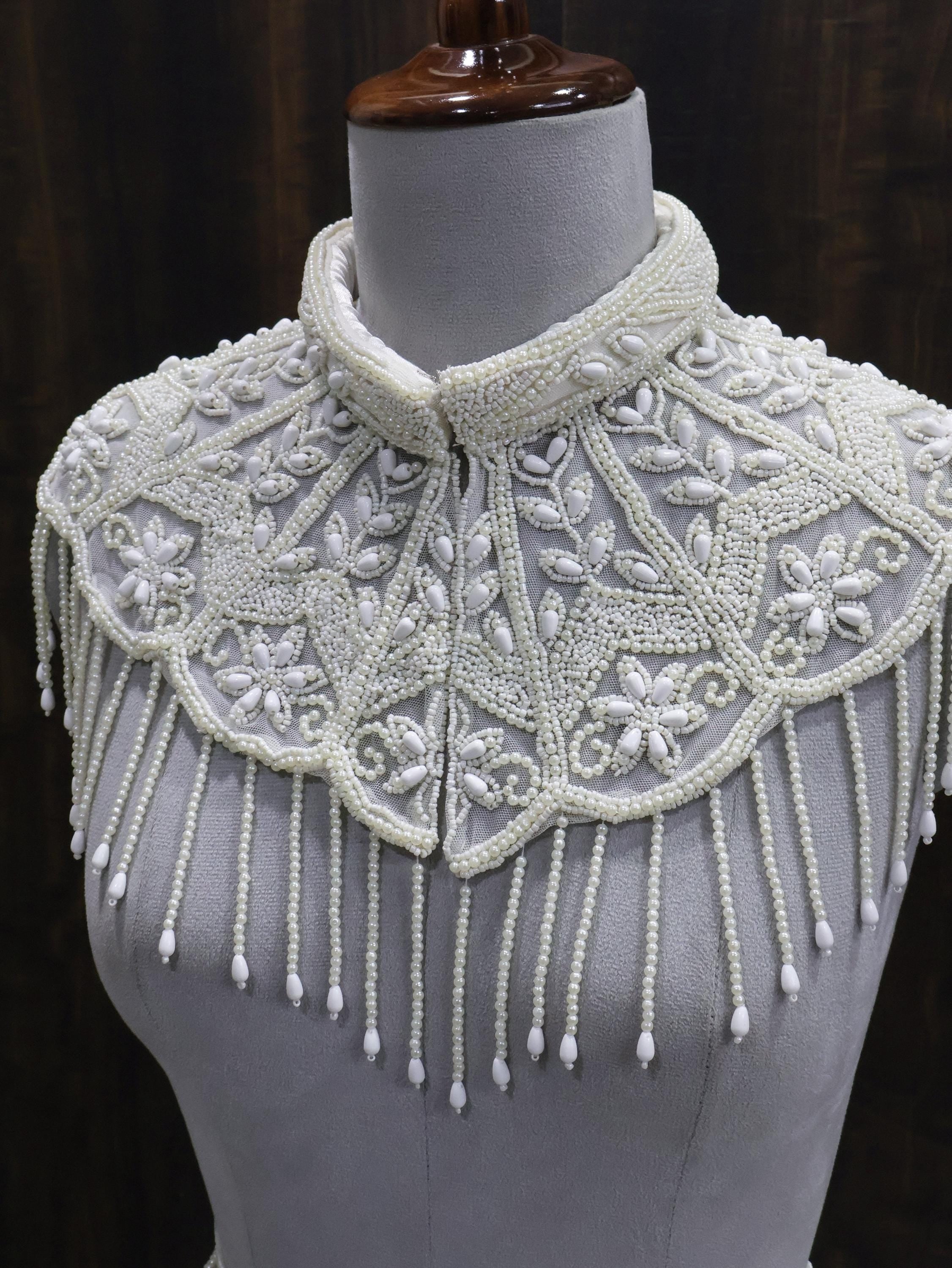Pearl Embroidered Beaded Mini Cape with Belt: Wedding & Evening Cover-Up Capelet