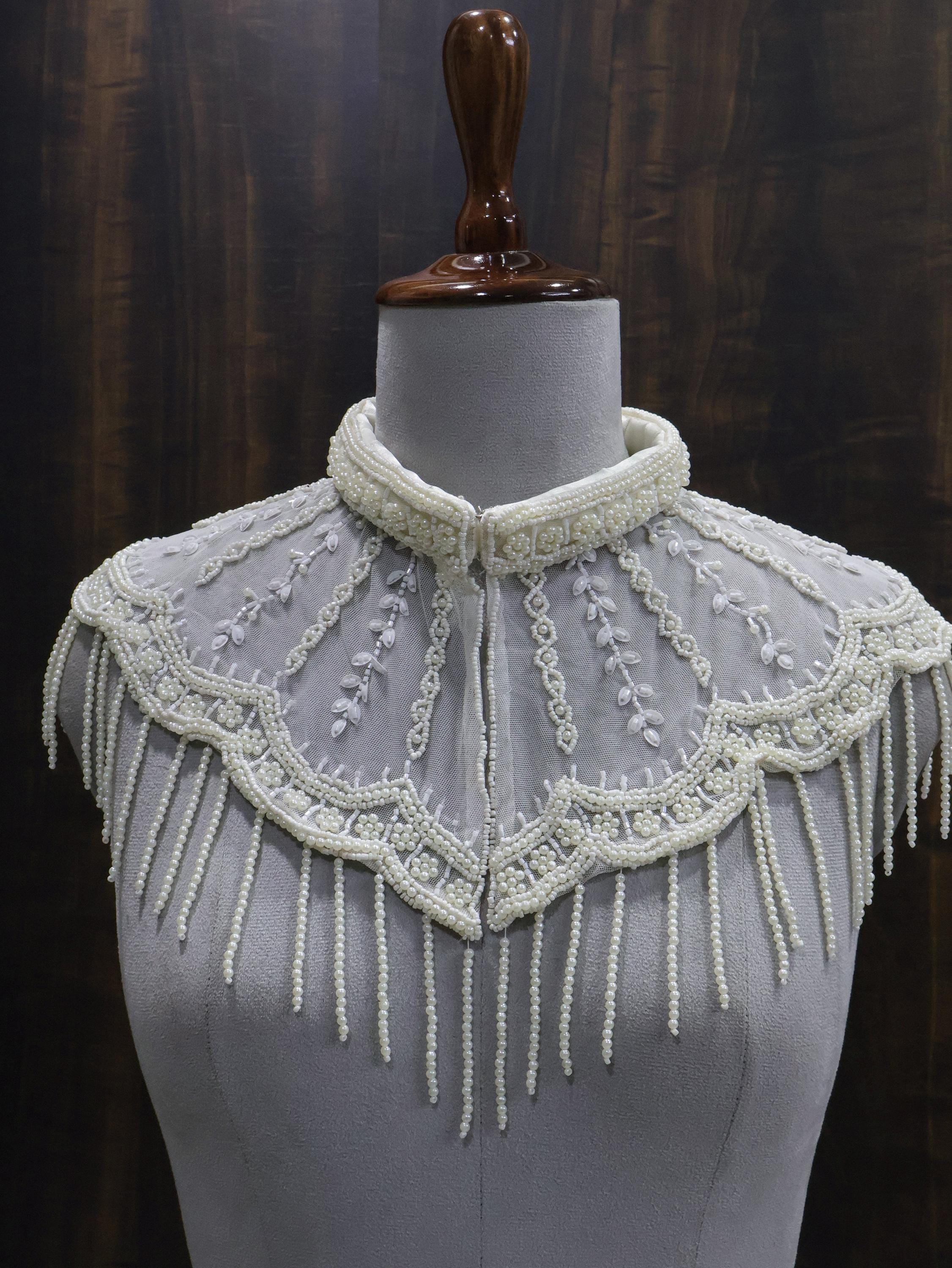 Pearl Embroidered Beaded Mini Cape with Belt: Wedding & Evening Cover-Up Capelet