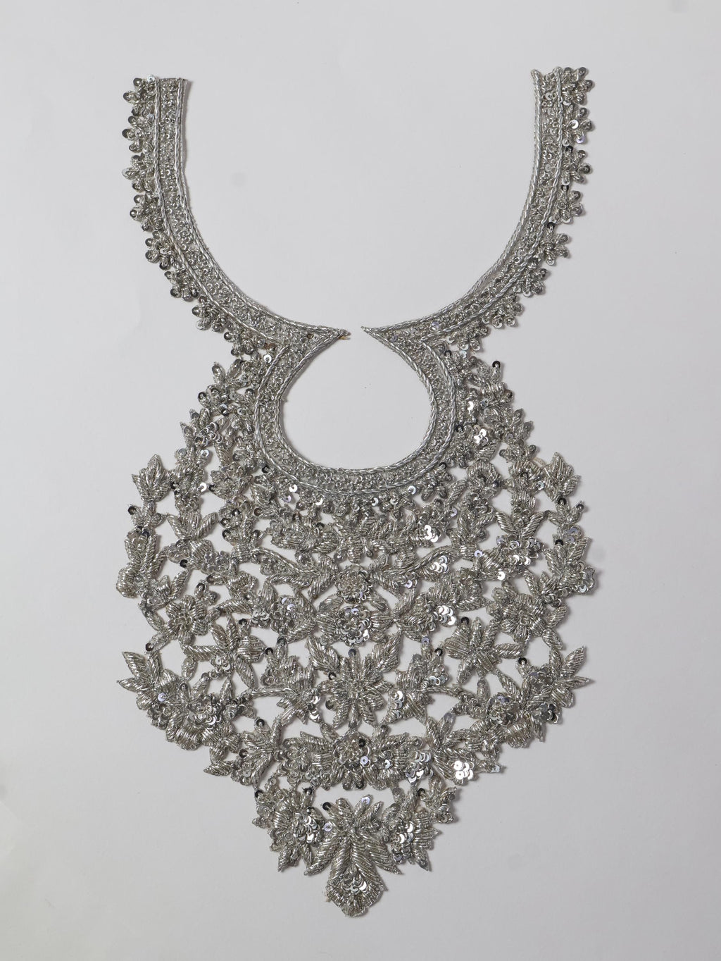 Silver Zardozi Embroidered Neckline Patch with Sleeves