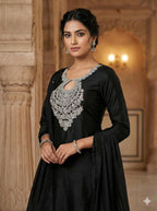 Silver Zardozi Embroidered Neckline Patch with Sleeves