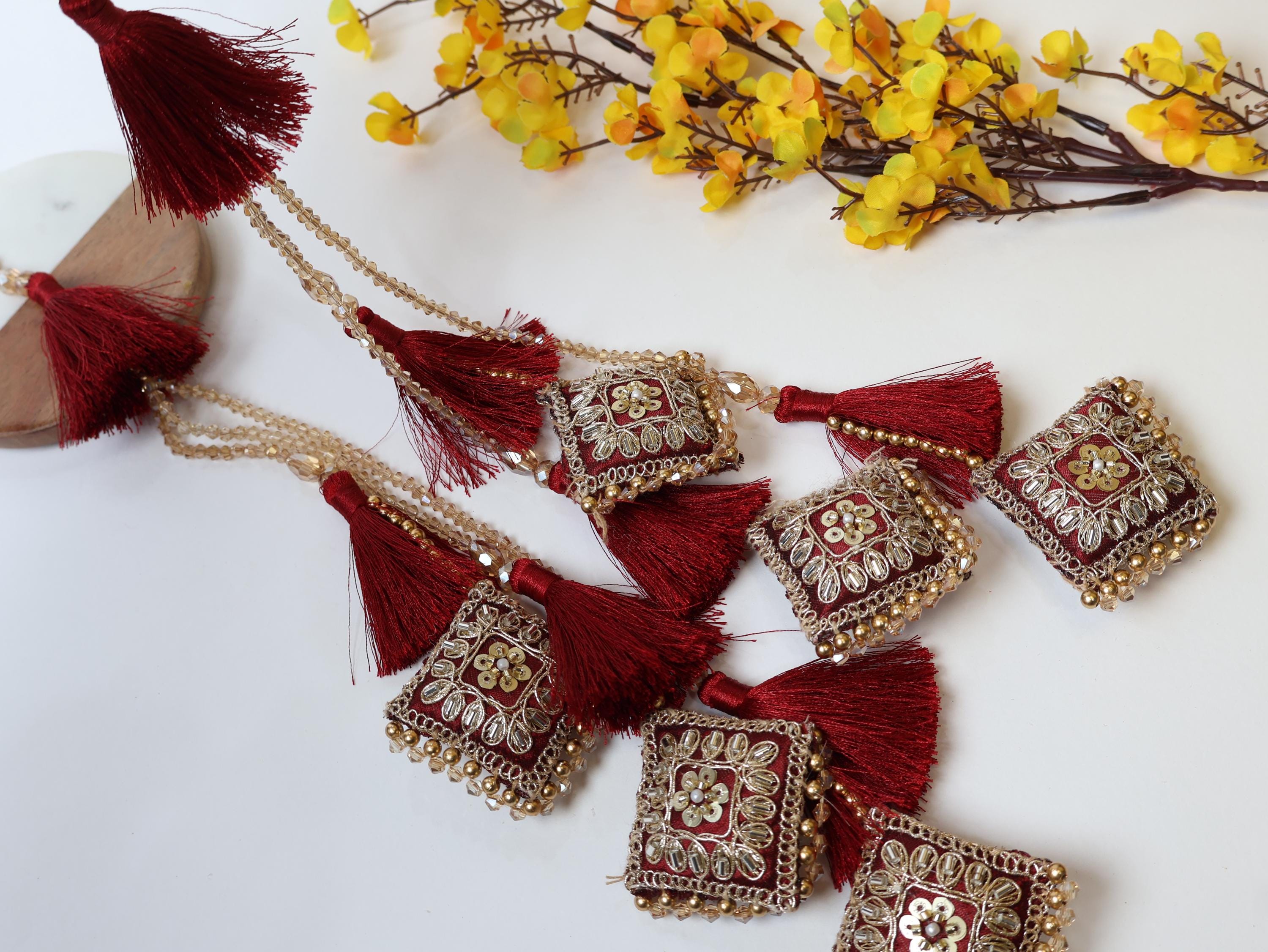 1 Pair Multi String Red Tassel Fringe Latkan Tieback: 35cm Long