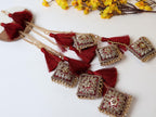 1 Pair Multi String Red Tassel Fringe Latkan Tieback: 35cm Long