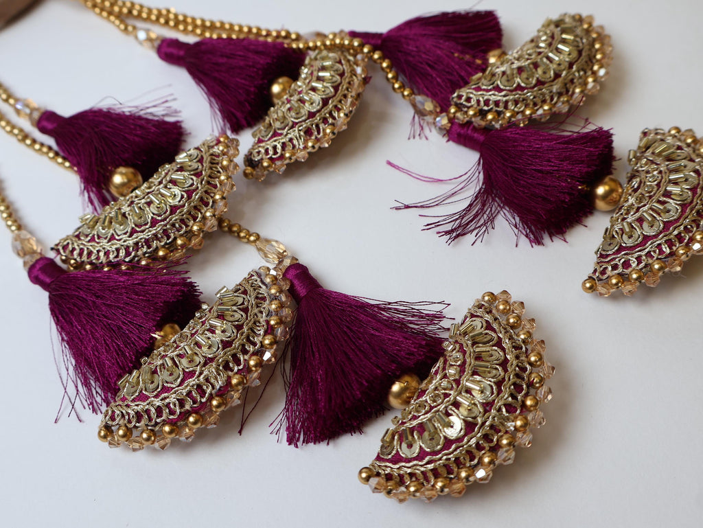 1 Pair Multi String Rich Purple Tassel Fringe Latkan Tieback: 35cm Long