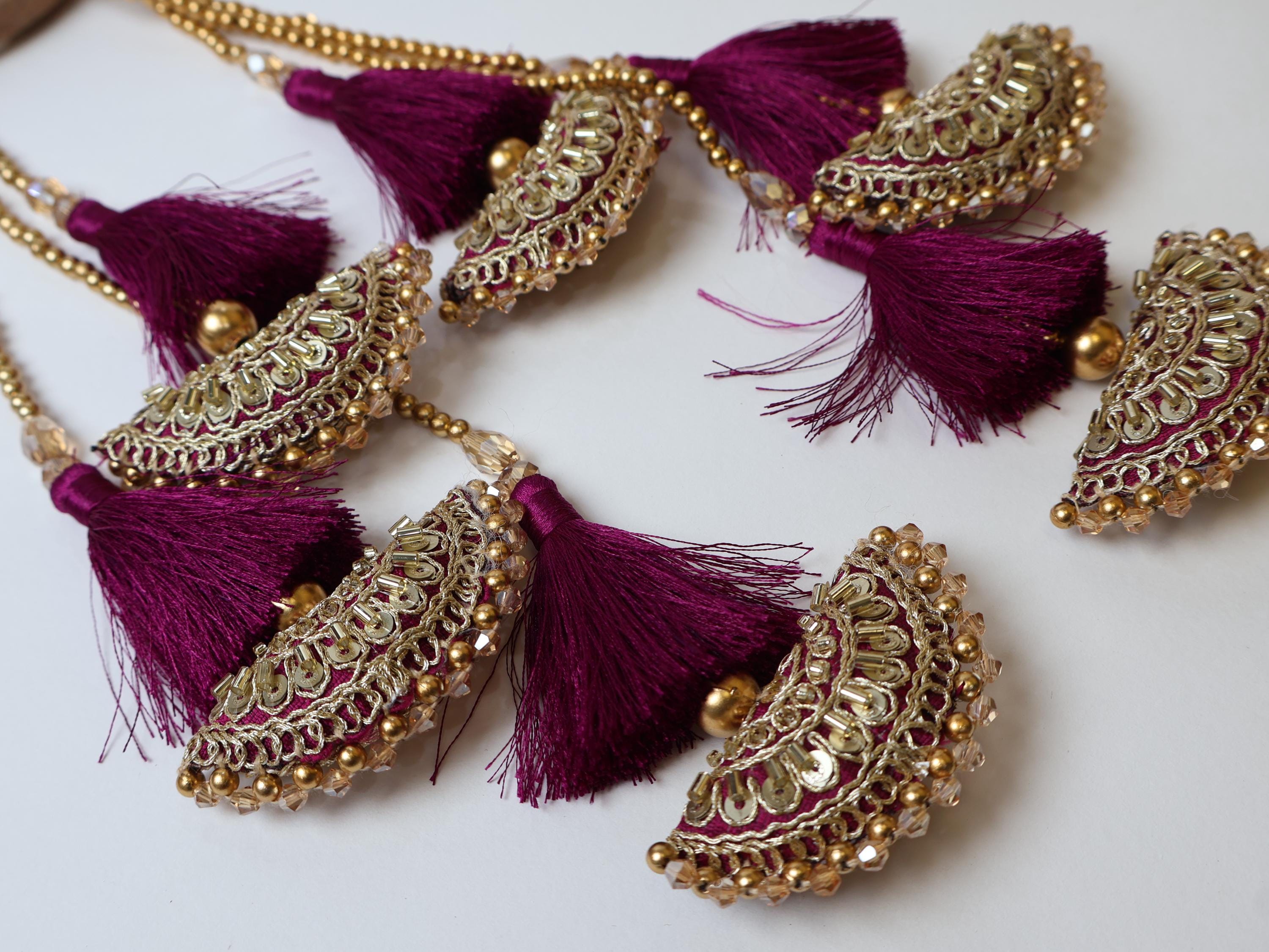 1 Pair Multi String Rich Purple Tassel Fringe Latkan Tieback: 35cm Long