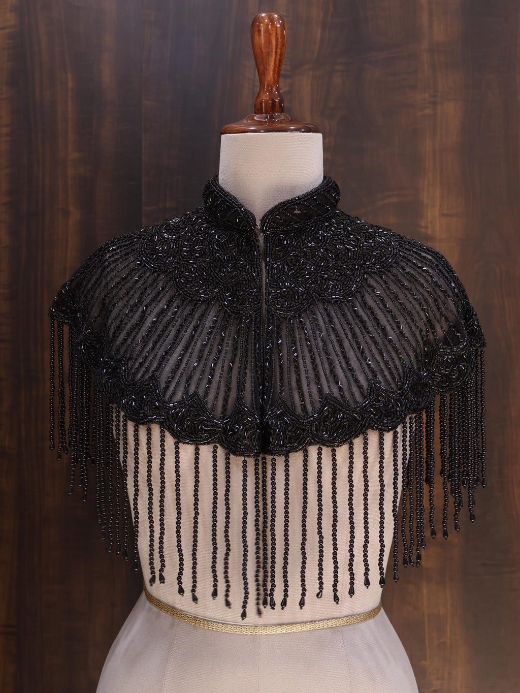 Deep Black Beaded Bridal Cape: Wedding & Evening Cover-Up