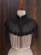 Deep Black Beaded Bridal Cape: Wedding & Evening Cover-Up