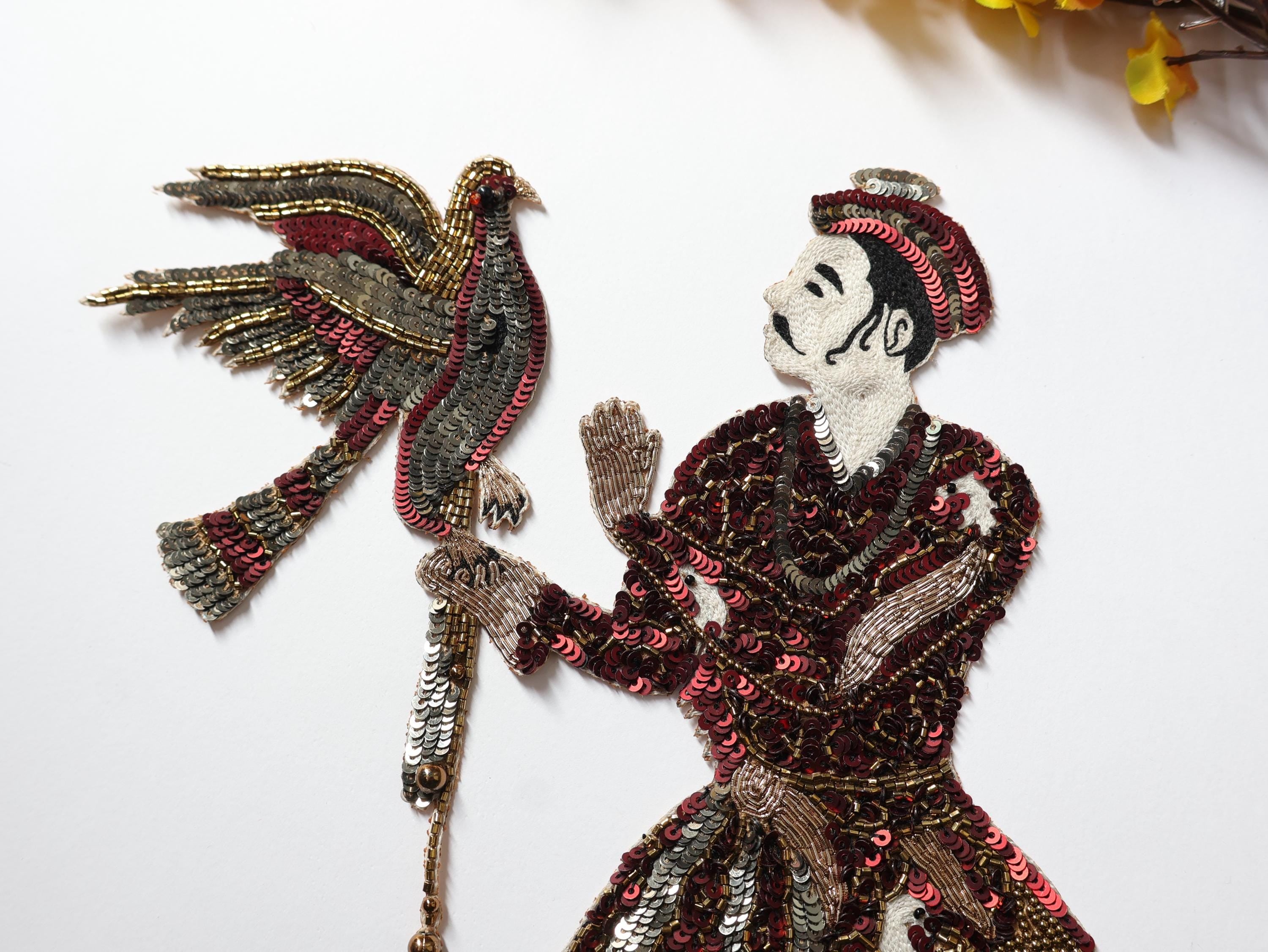 Maroon Red Embroidered Applique Patch: Handmade Indian Emperor