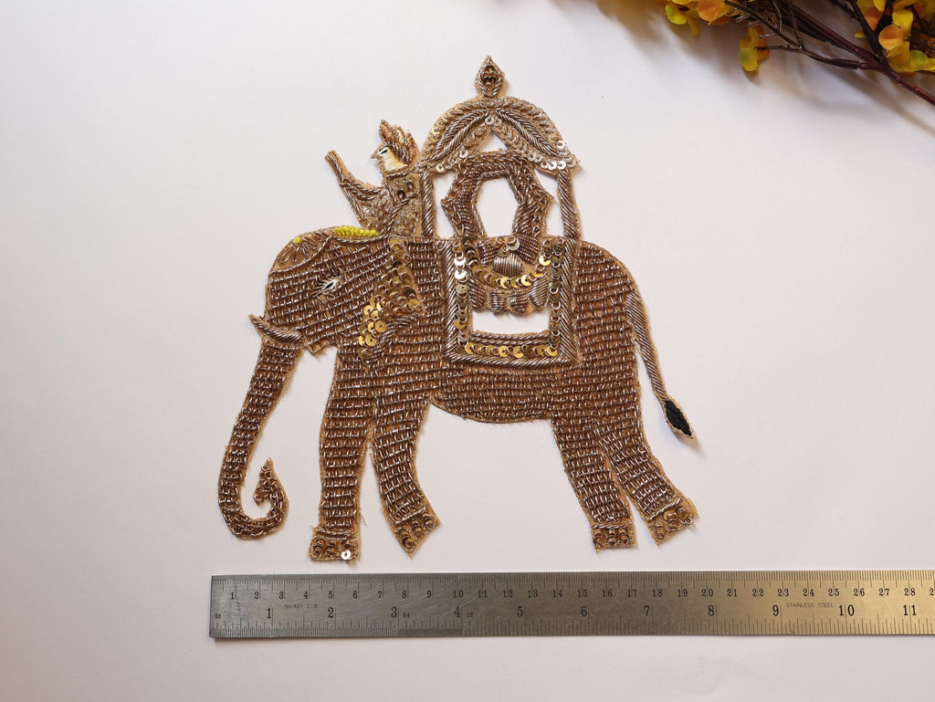 Elephant & Royal Master: Antique Gold Indian Embroidered Applique Patch