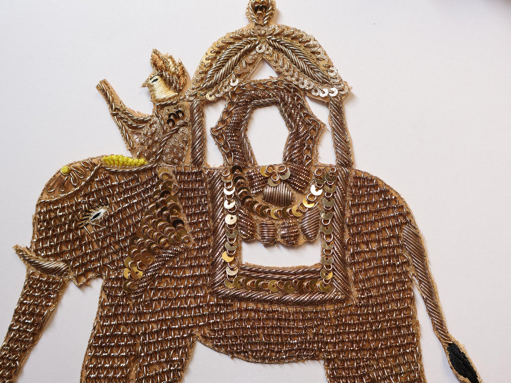 Elephant & Royal Master: Antique Gold Indian Embroidered Applique Patch