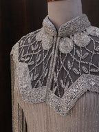 Silver Black Floral Beaded Bridal Cape: Wedding & Evening Cover-Up Shrug
