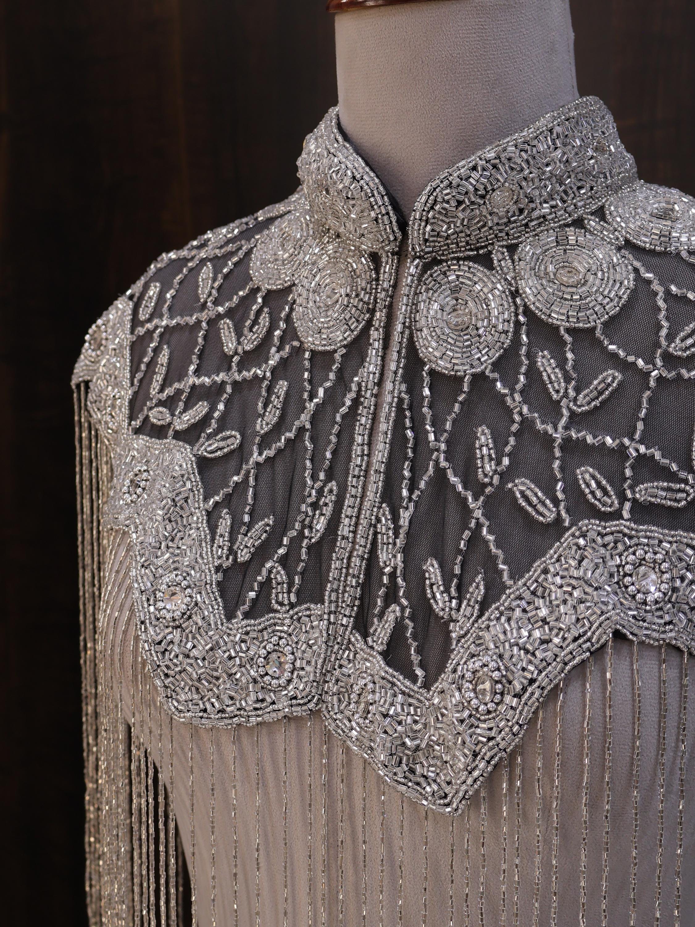 Silver Black Floral Beaded Bridal Cape: Wedding & Evening Cover-Up Shrug