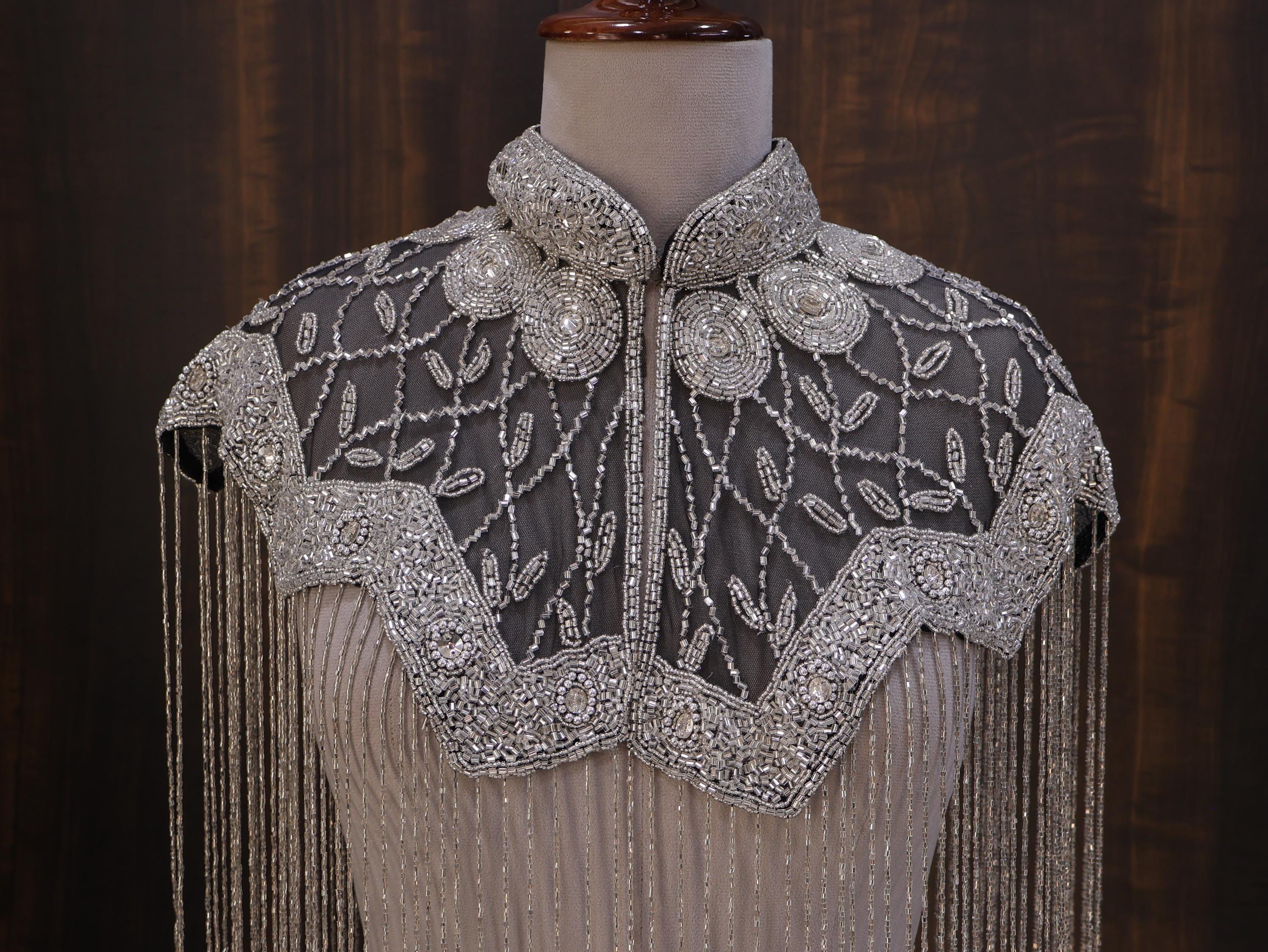 Silver Black Floral Beaded Bridal Cape: Wedding & Evening Cover-Up Shrug