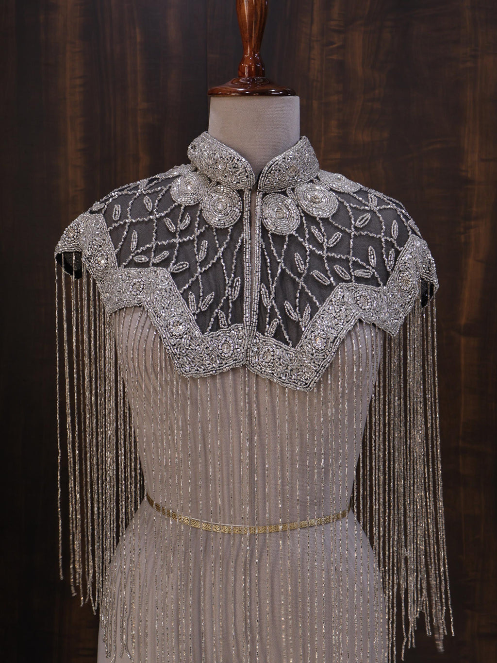 Silver Black Floral Beaded Bridal Cape: Wedding & Evening Cover-Up Shrug