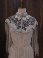 Silver Black Floral Beaded Bridal Cape: Wedding & Evening Cover-Up Shrug