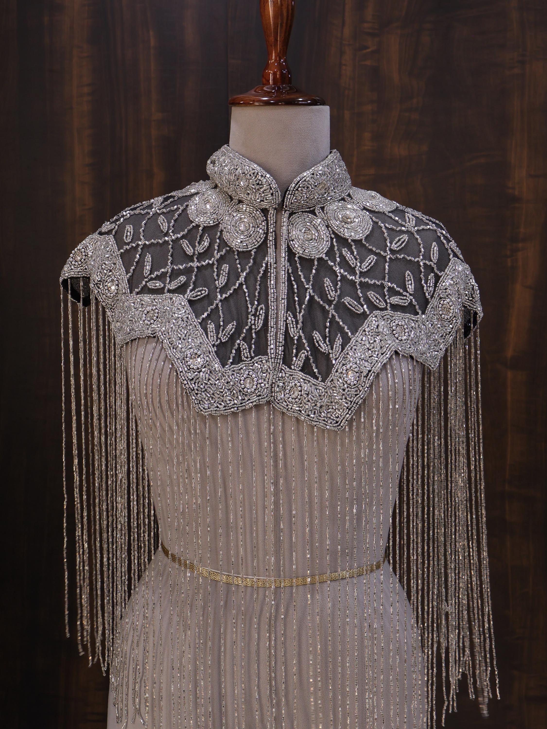 Silver Black Floral Beaded Bridal Cape: Wedding & Evening Cover-Up Shrug