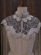 Silver Black Floral Beaded Bridal Cape: Wedding & Evening Cover-Up Shrug