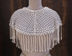 Luna: White Pearl Beaded Cape Wedding & Evening Cover-Up Shrug