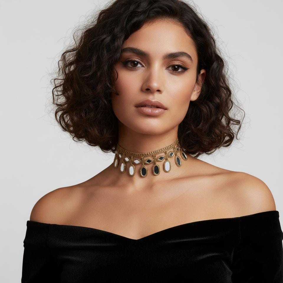 Aurora Mirror Choker: Golden Bohemian Handmade Cutwork Neck Collar