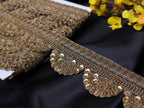 Brown Gold Sequin & Zari Scallop Trim Lace: Indian Sari Ribbon, 9 Yards