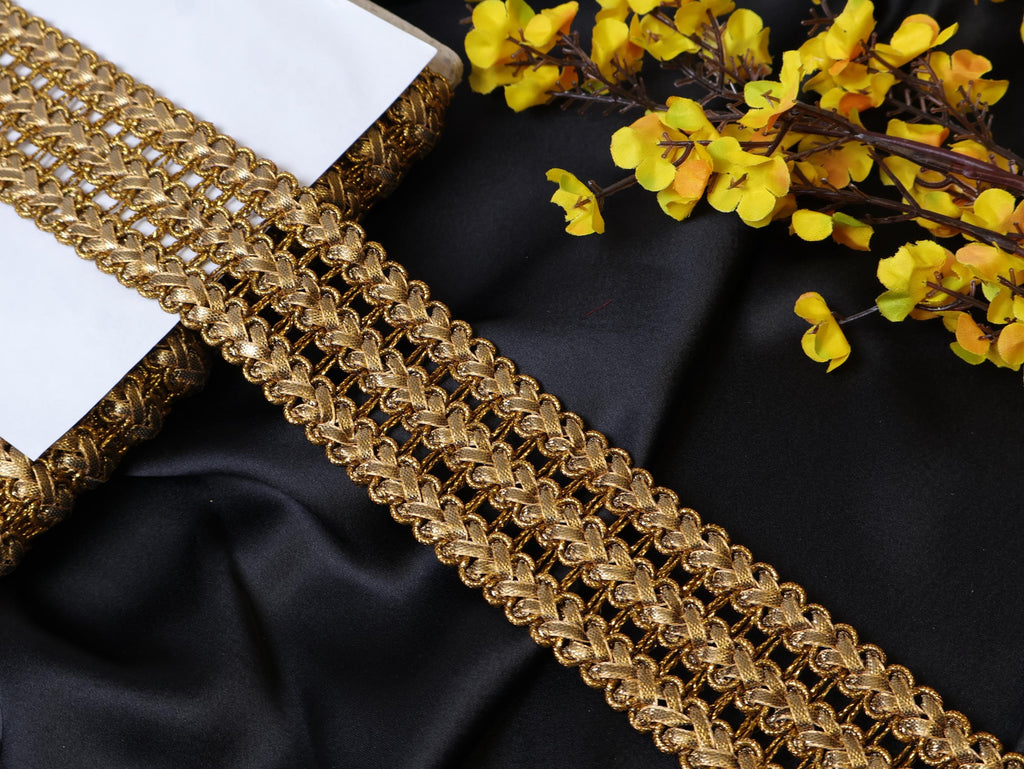 Dark Gold Indian Sari Ribbon Lace Trim: Boho Embellishment