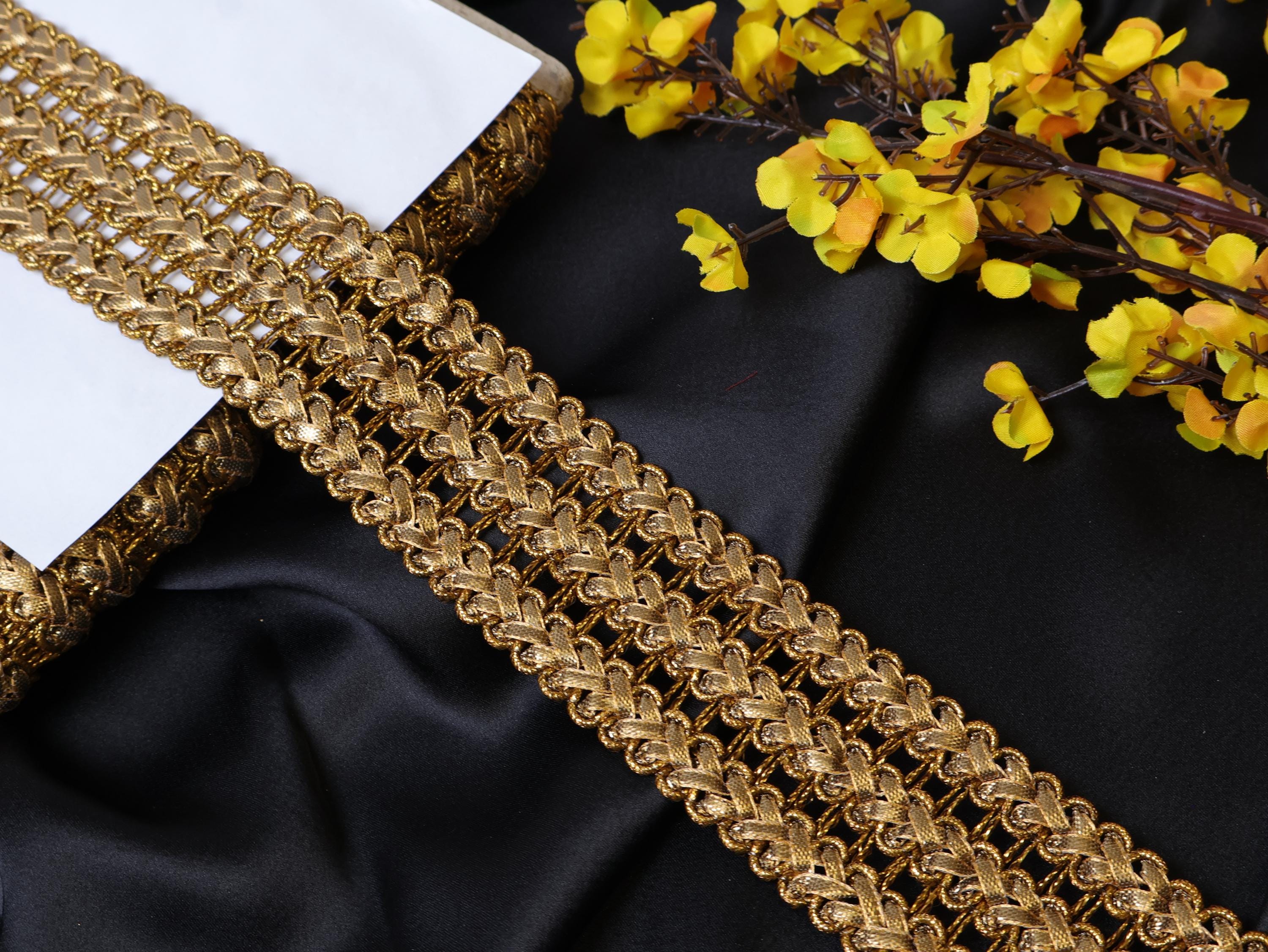 Dark Gold Indian Sari Ribbon Lace Trim: Boho Embellishment