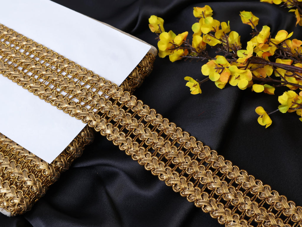 Dark Gold Indian Sari Ribbon Lace Trim: Boho Embellishment