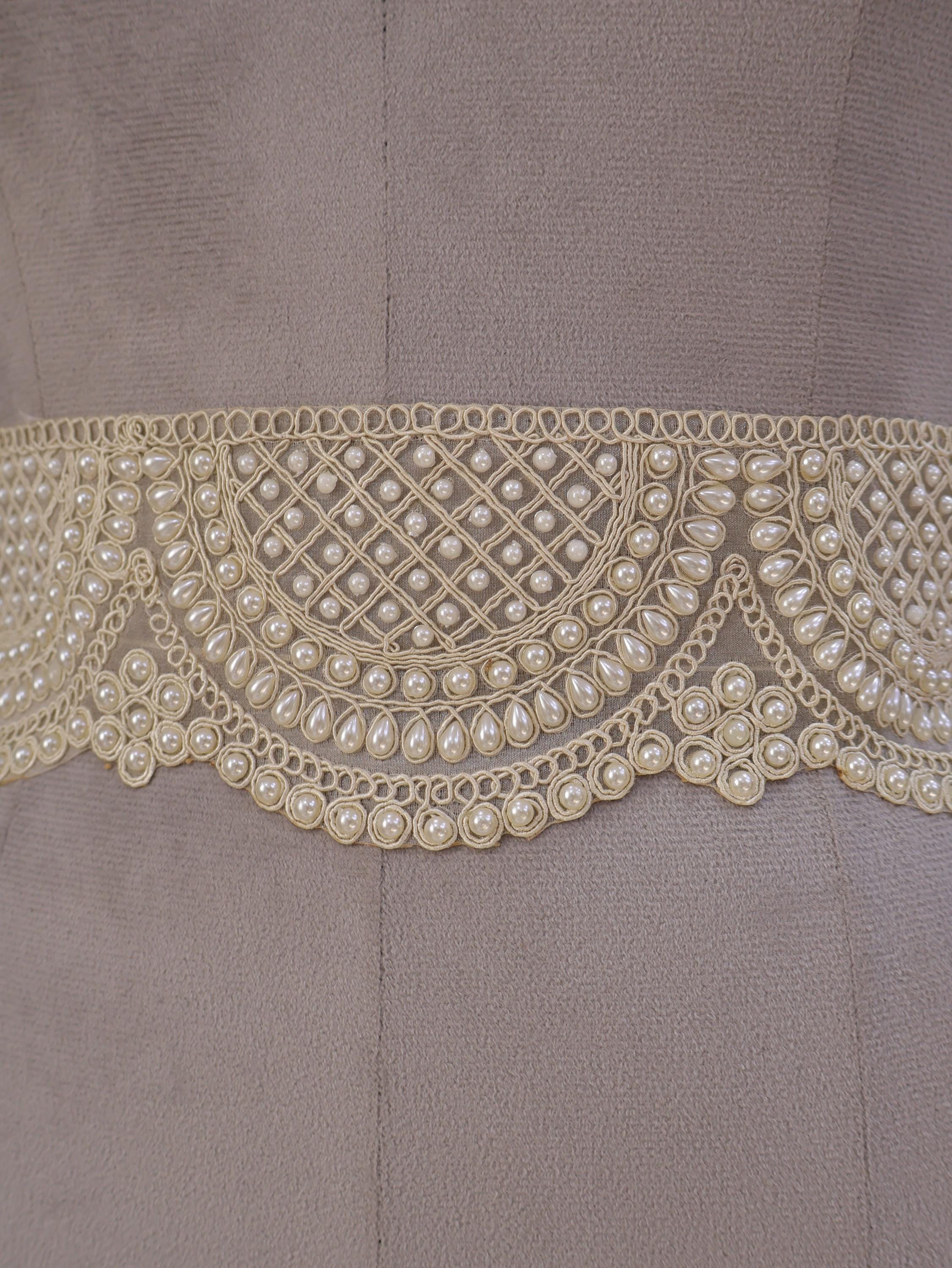 Pearlaire: Handcrafted Off-White Pearl Bridal Belt, Scalloped Embroidered Design
