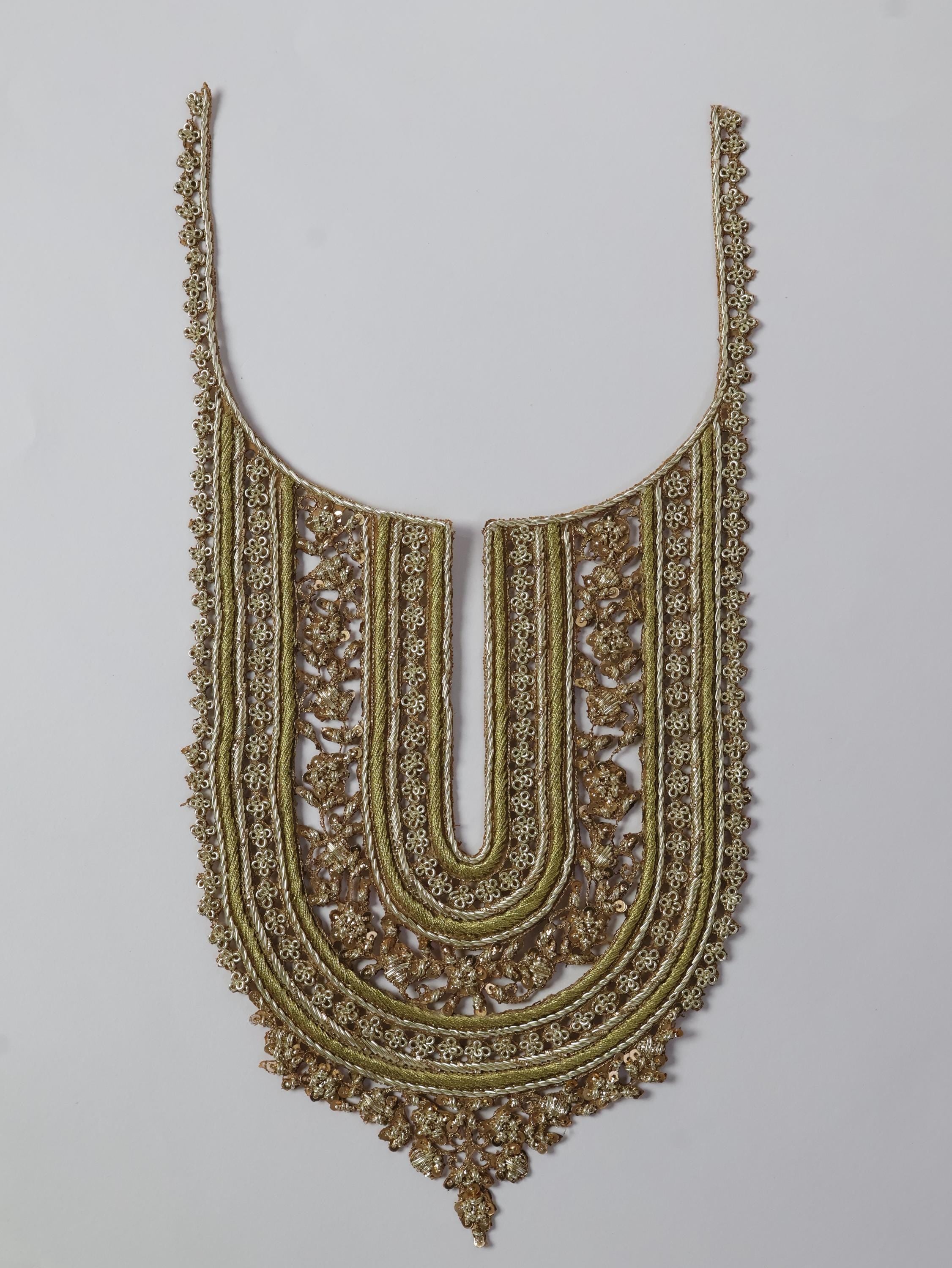 Pale Gold Zardozi Thread Embroidered Neckline Patch with Sleeves