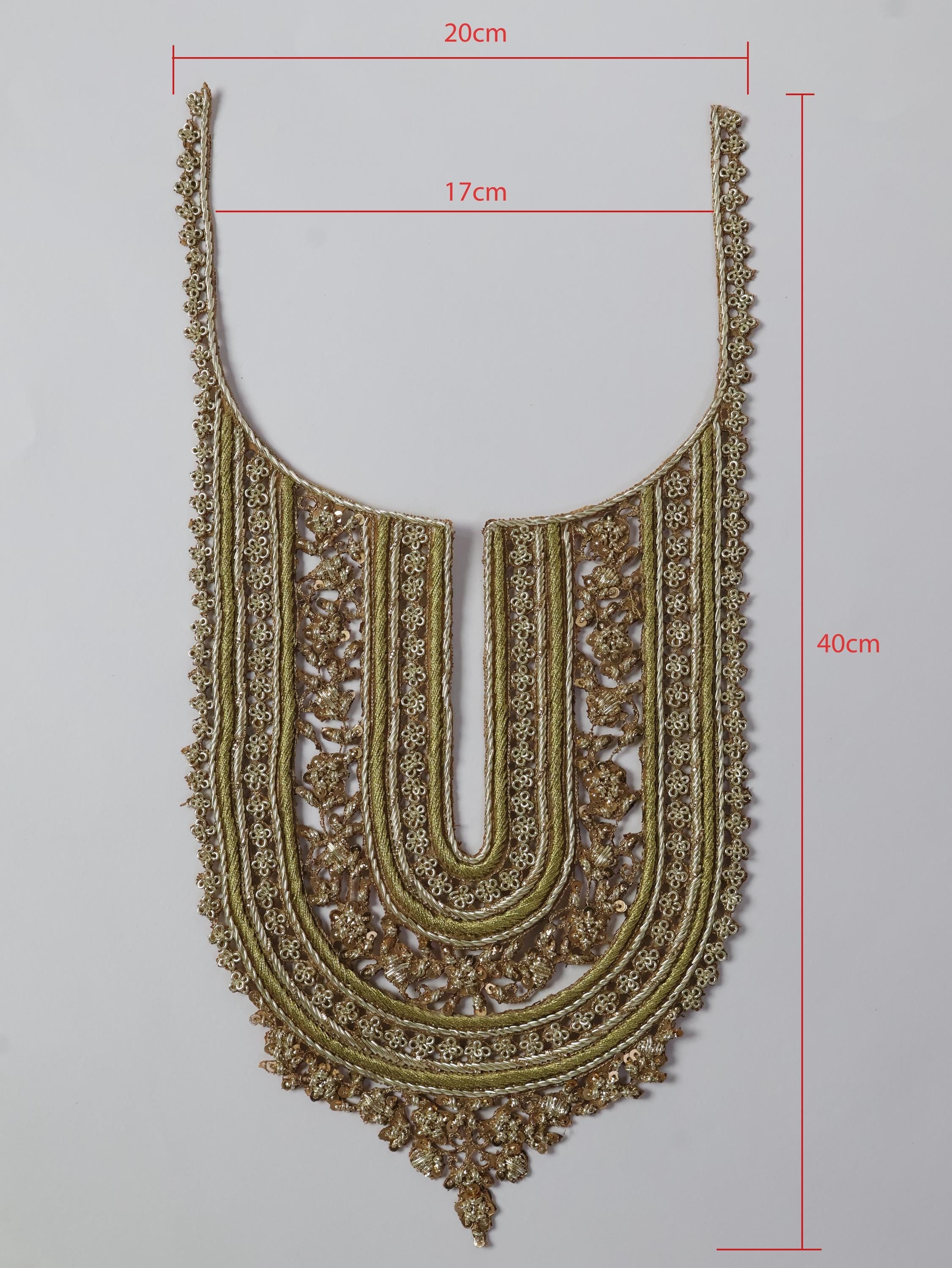 Pale Gold Zardozi Thread Embroidered Neckline Patch with Sleeves
