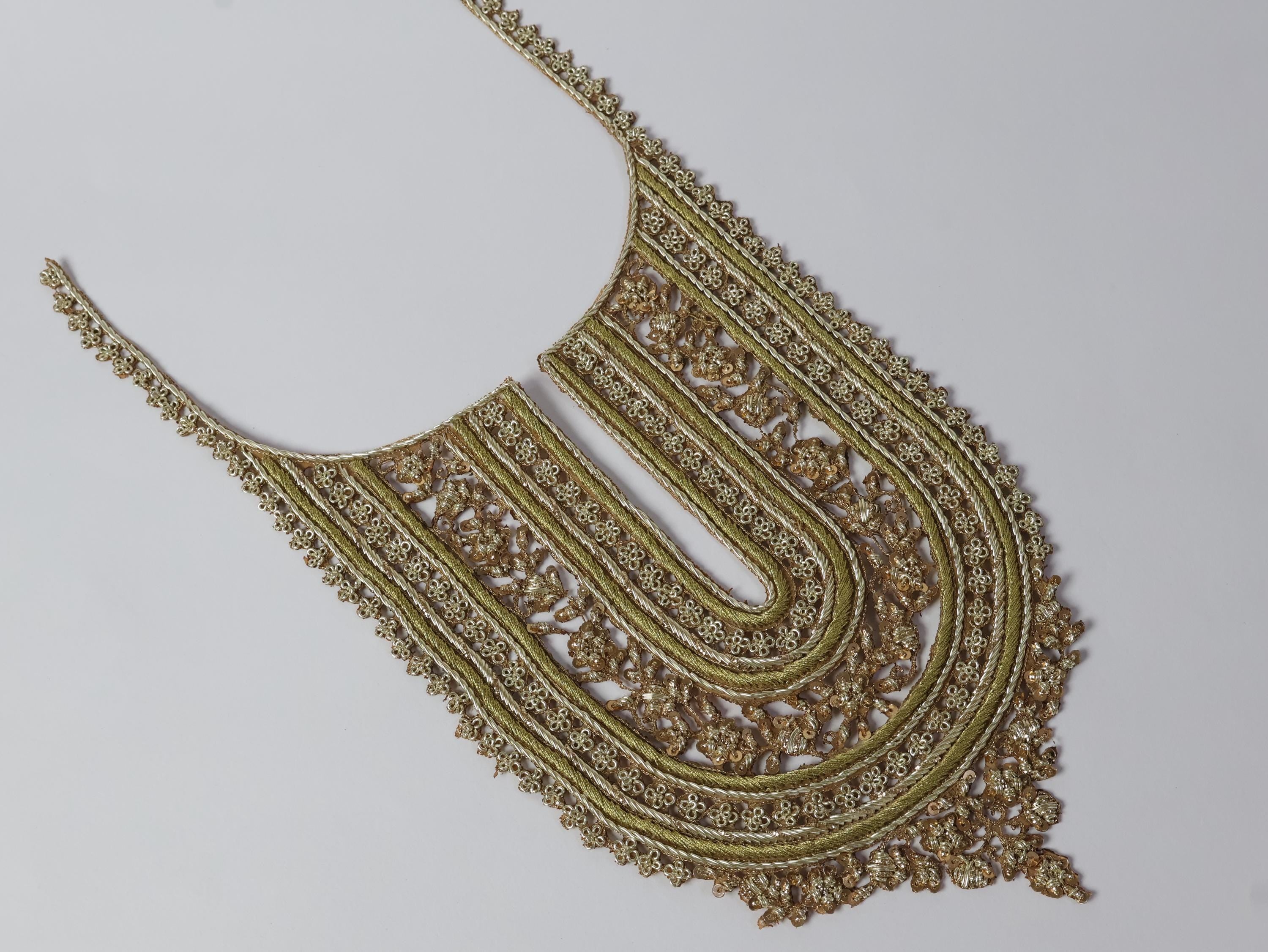 Pale Gold Zardozi Thread Embroidered Neckline Patch with Sleeves