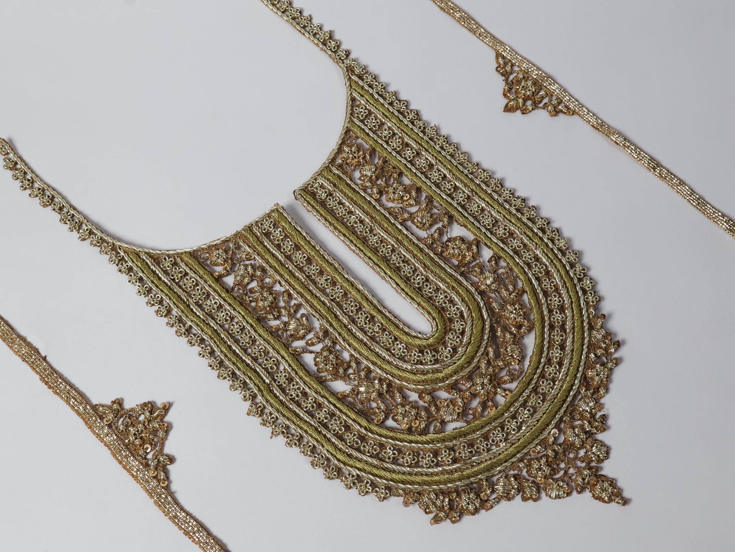 Pale Gold Zardozi Thread Embroidered Neckline Patch with Sleeves