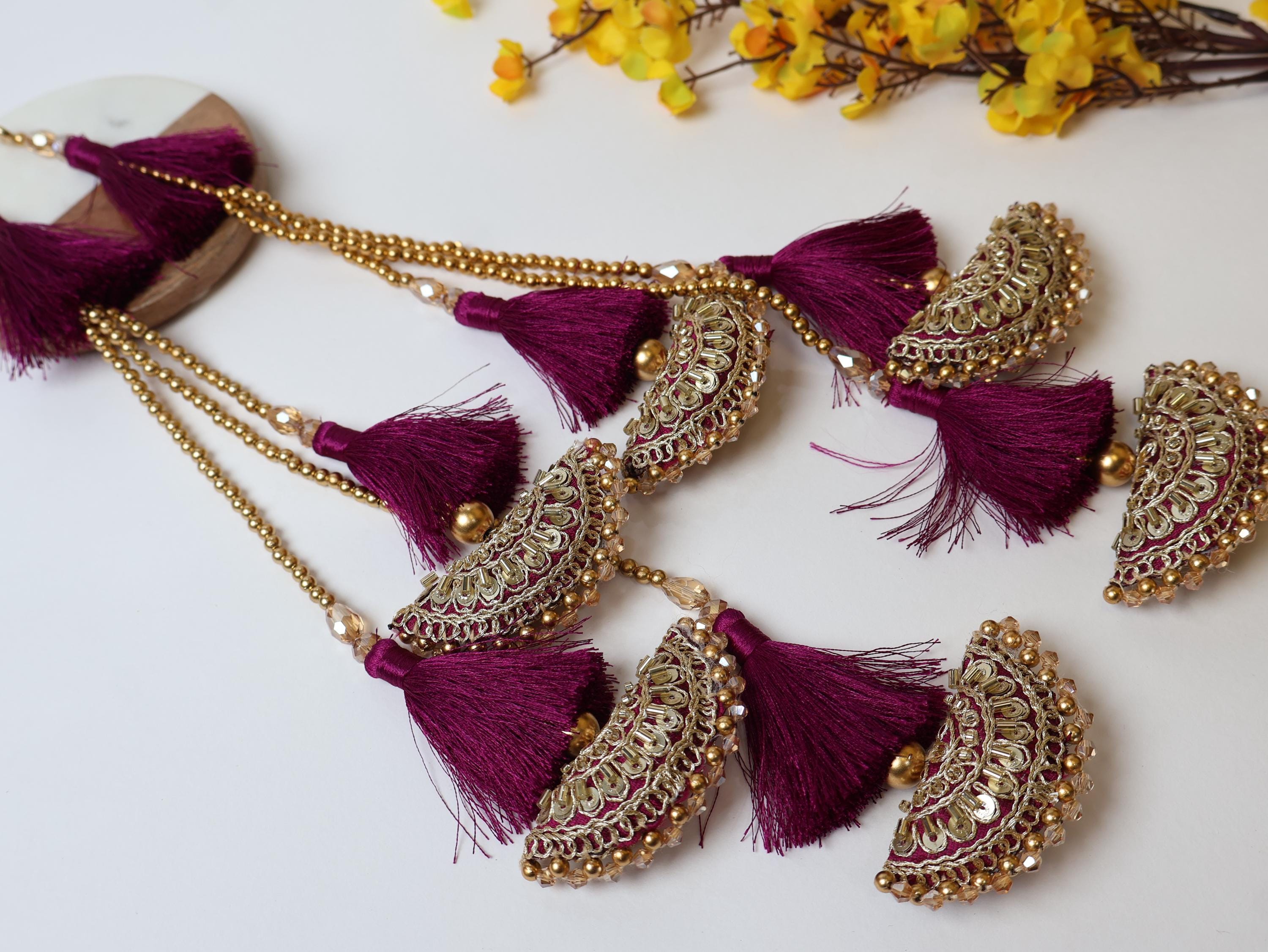 1 Pair Multi String Rich Purple Tassel Fringe Latkan Tieback: 35cm Long
