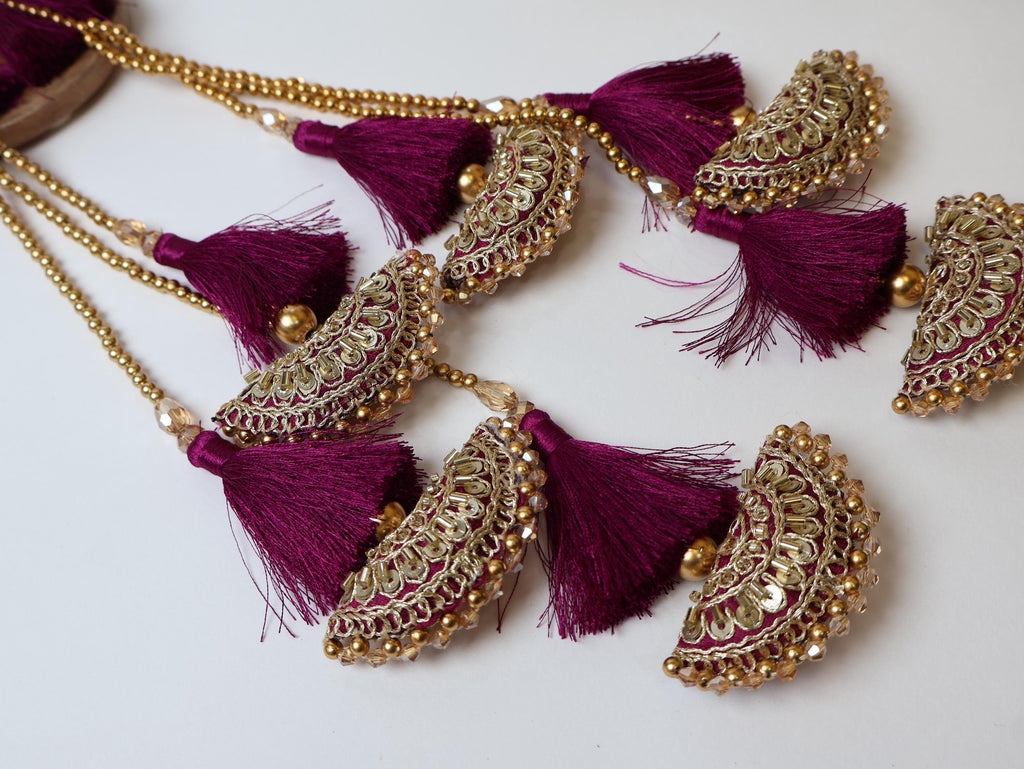 1 Pair Multi String Rich Purple Tassel Fringe Latkan Tieback: 35cm Long