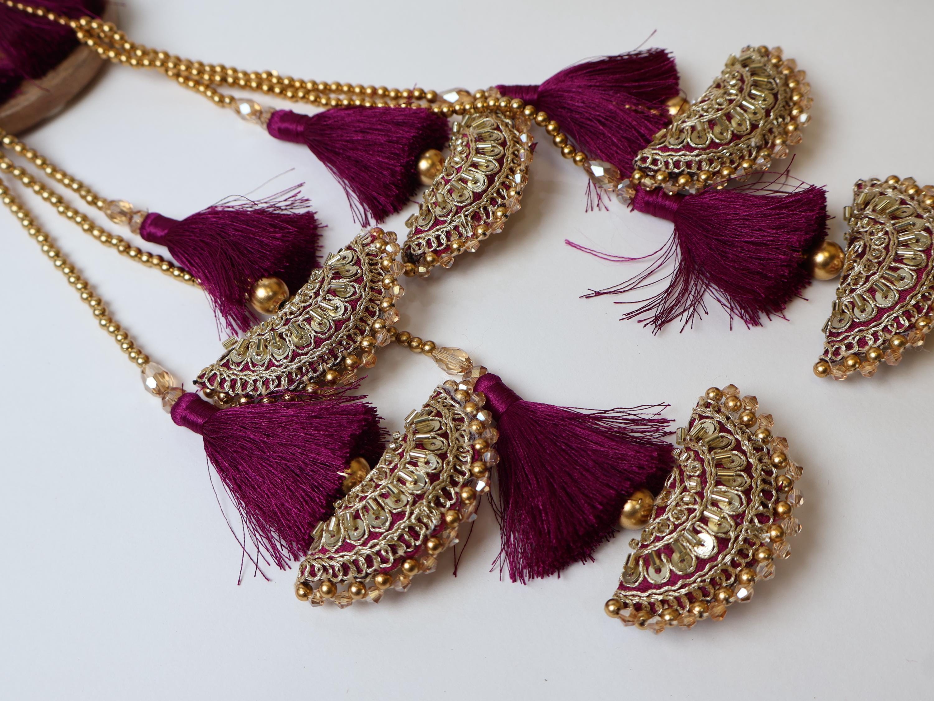 1 Pair Multi String Rich Purple Tassel Fringe Latkan Tieback: 35cm Long