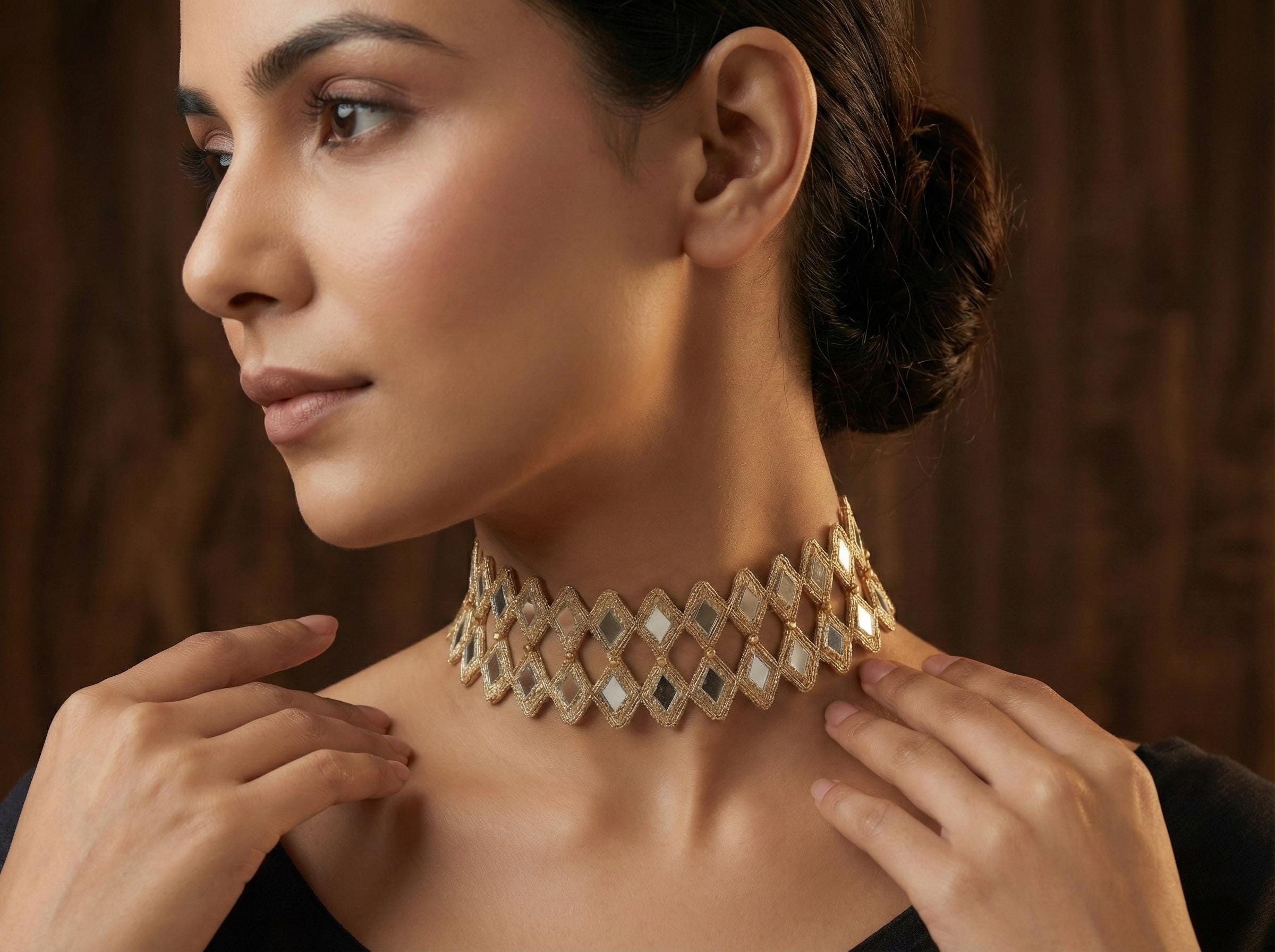 Sheesh Mahal Choker: Rose Gold Handmade Cutwork Neck Collar