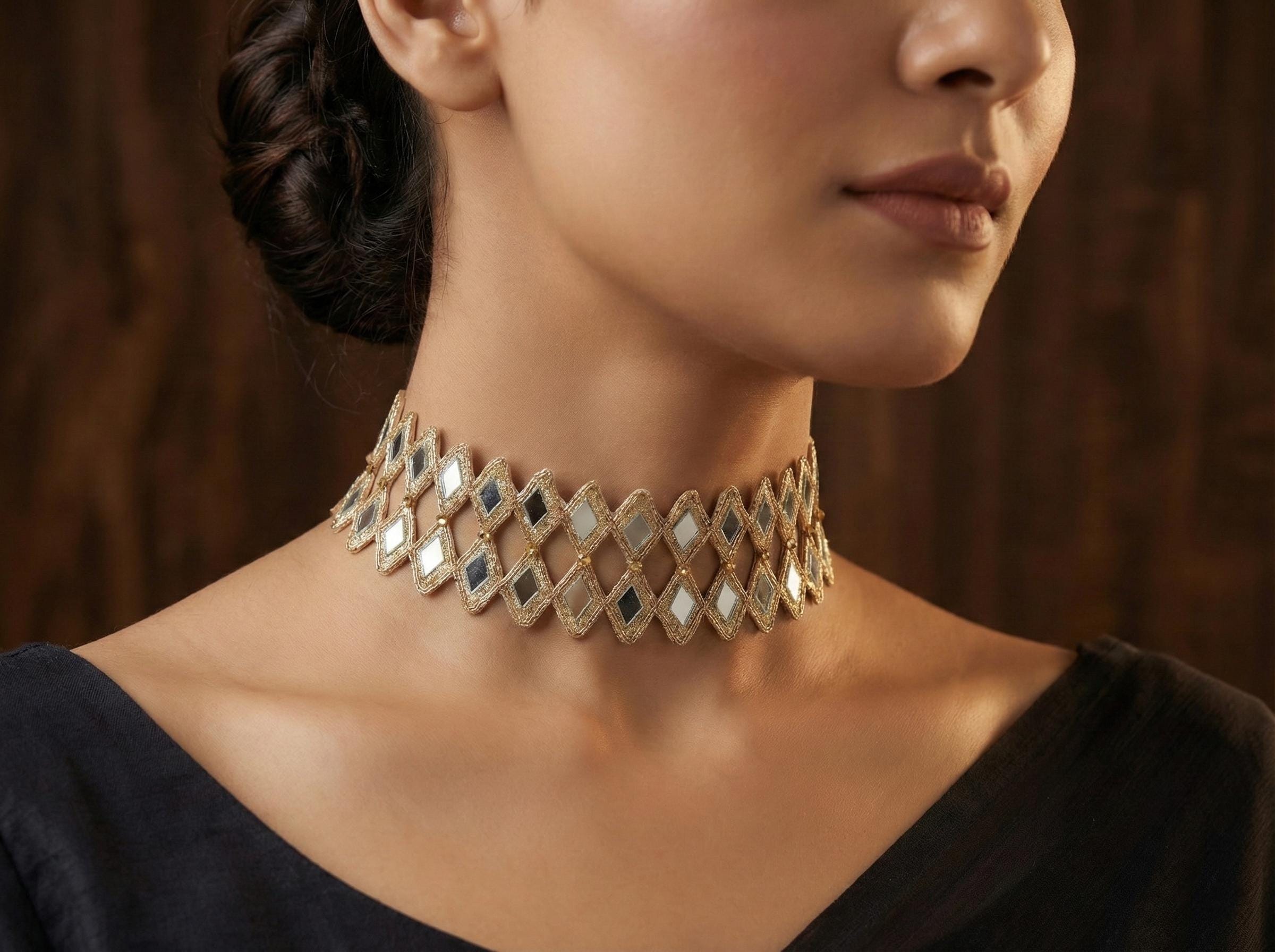 Sheesh Mahal Choker: Rose Gold Handmade Cutwork Neck Collar