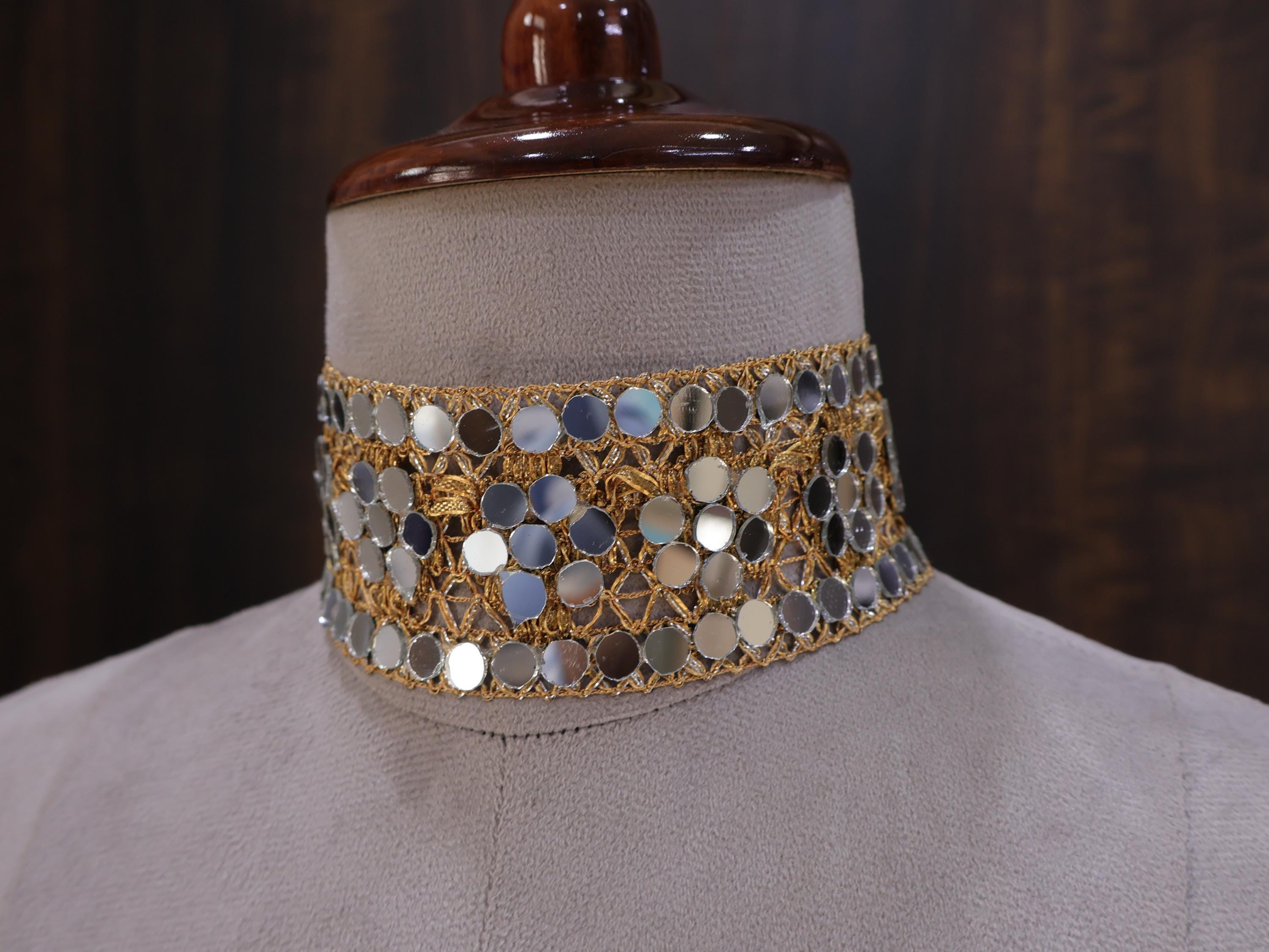 Chandni Mirror Choker: Golden Handmade Boho Neck Collar