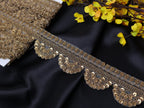 Brown Gold Sequin & Zari Scallop Trim Lace: Indian Sari Ribbon, 9 Yards