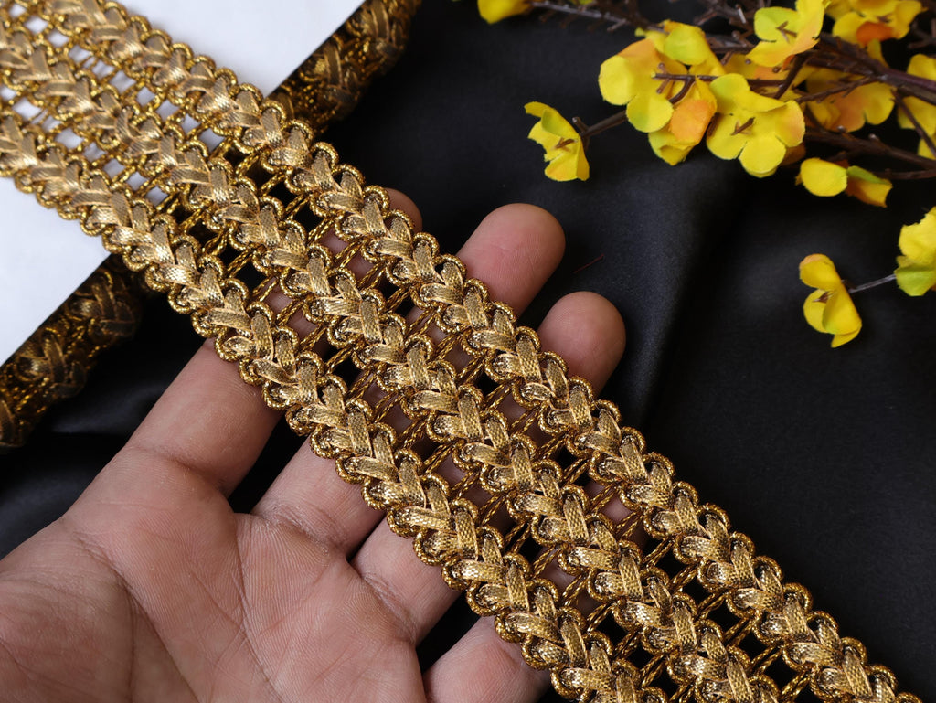 Dark Gold Indian Sari Ribbon Lace Trim: Boho Embellishment