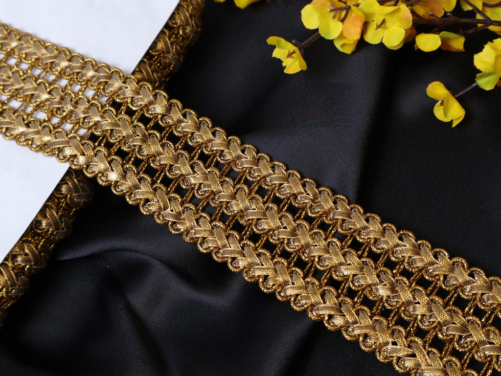 Dark Gold Indian Sari Ribbon Lace Trim: Boho Embellishment