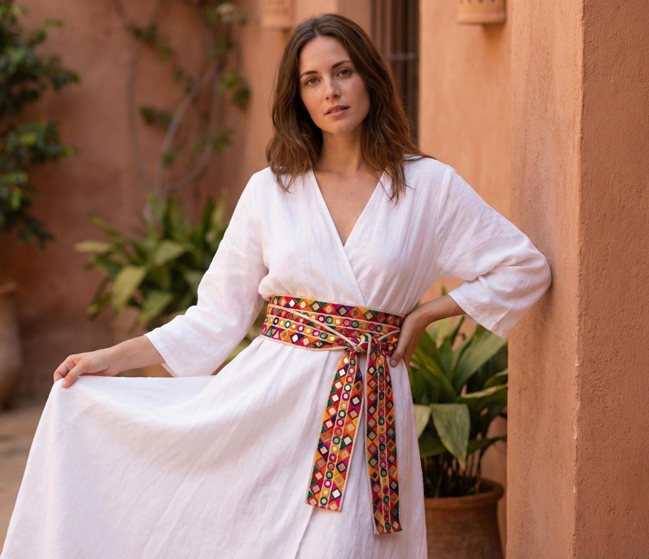 Mirrorwork Waist Belt: Bohemian Indie Style, Metal Clasp, 7cm Broad