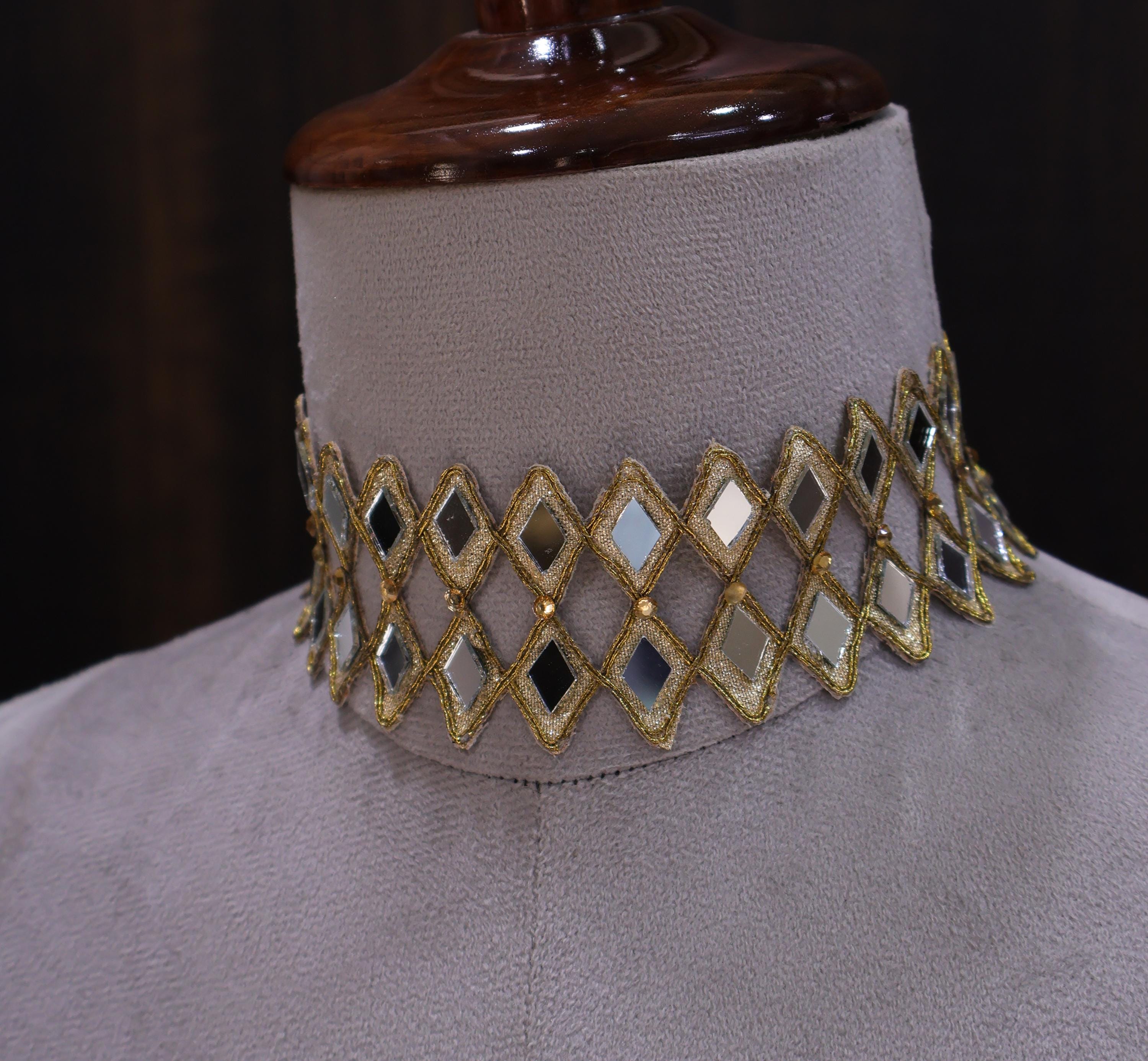 Sheesh Mahal Choker: Antique Gold Handmade Cutwork Neck Collar