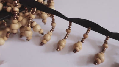 Wooden Beaded Tassel Trim: Indian Dupatta Lace, Sewing, Drapery (5cm)