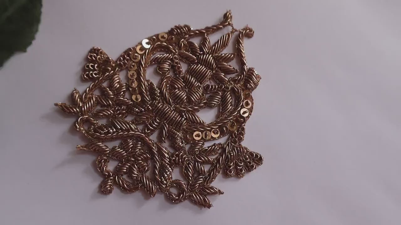 1 Pair Zardozi Embroidered Sequin Applique Patch: Baroque Gold Set