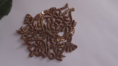 1 Pair Zardozi Embroidered Sequin Applique Patch: Baroque Gold Set